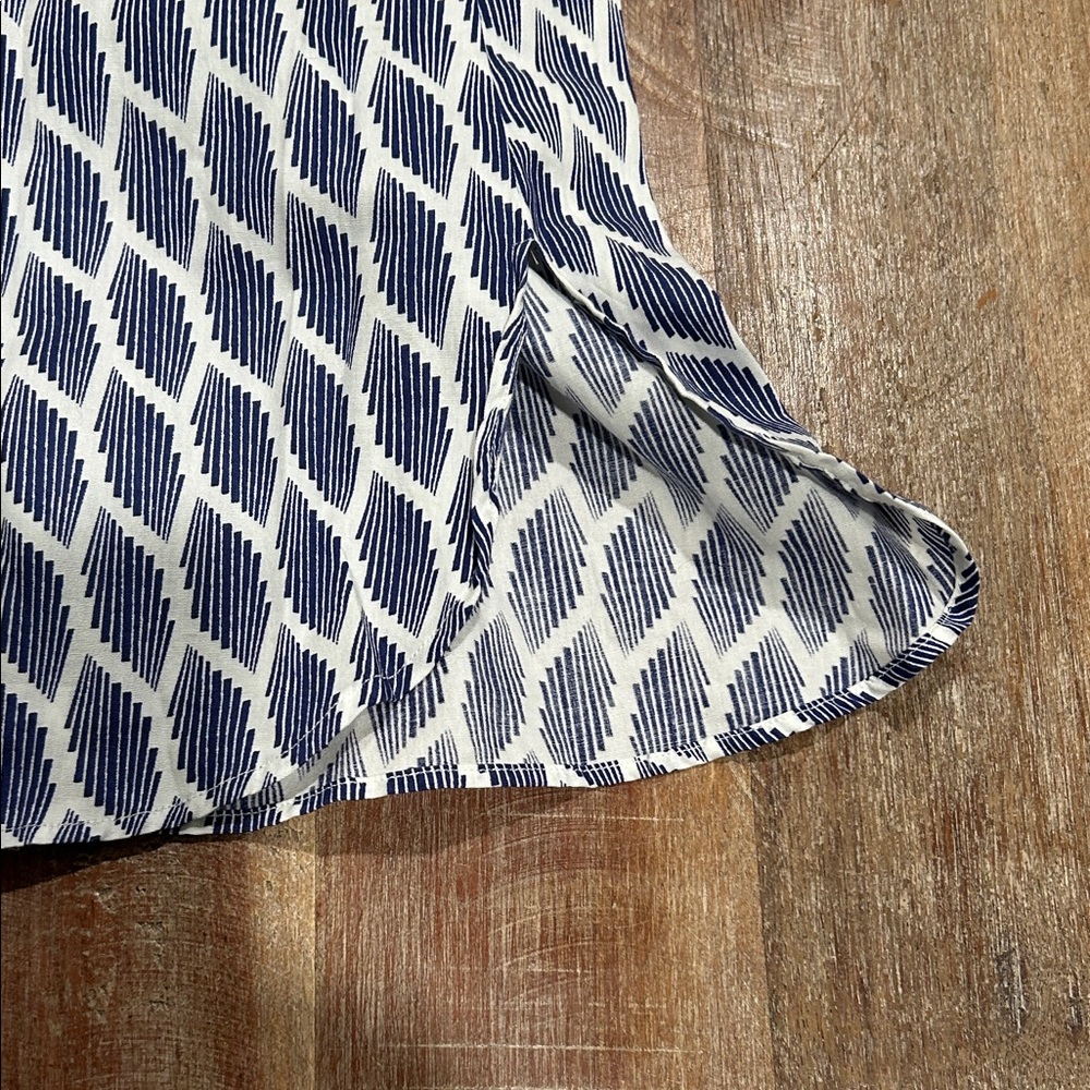 Navy Patterned White Cotton Button Down From Ital… - image 5